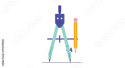 A drafting compass and a pencil are used to draw geometric shapes on a piece of paper for education.