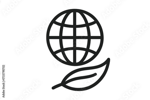 Globe and leaf line icon. Concept for ecology, environmental protection, and sustainability. Symbol for a green planet, nature conservation, Earth Day, and eco friendly ideas.