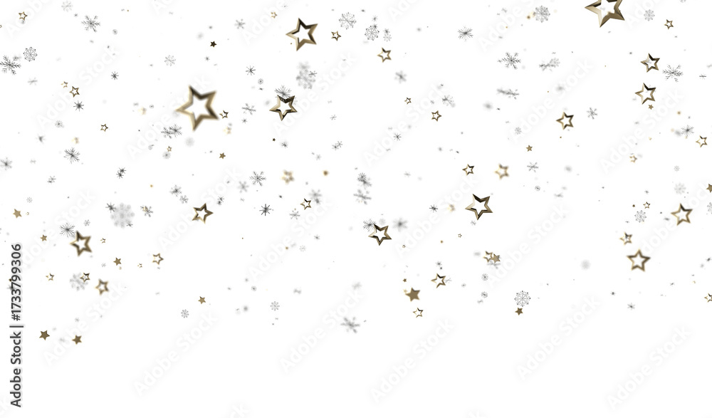 Obraz premium Beautiful festive background with gold stars and snowflakes. Perfect for winter holidays.