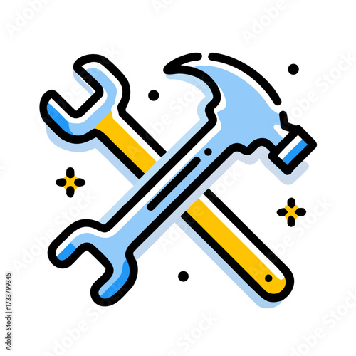 Hammer and wrench tools icon vector illustration for construction maintenance repair and diy projects