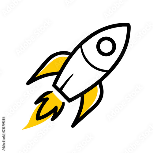 Rocket ship illustration vector graphic for startup business launch and space exploration design element concept