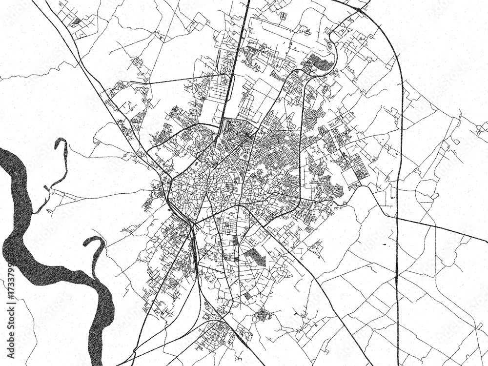 Naklejka premium Monochrome sketch map of Bareilly, India, ideal for posters, prints, and travel design.