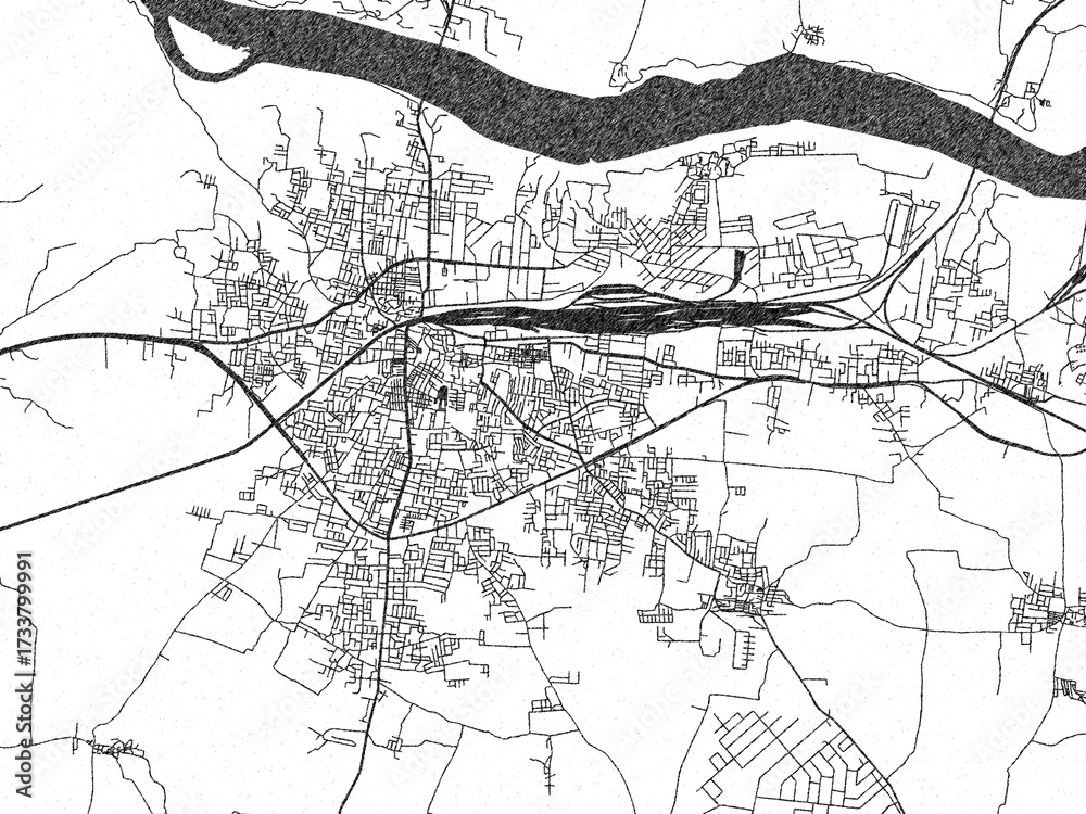 Naklejka premium Black and white cartographic illustration of Bhusaval, India, in hand-drawn sketch form.