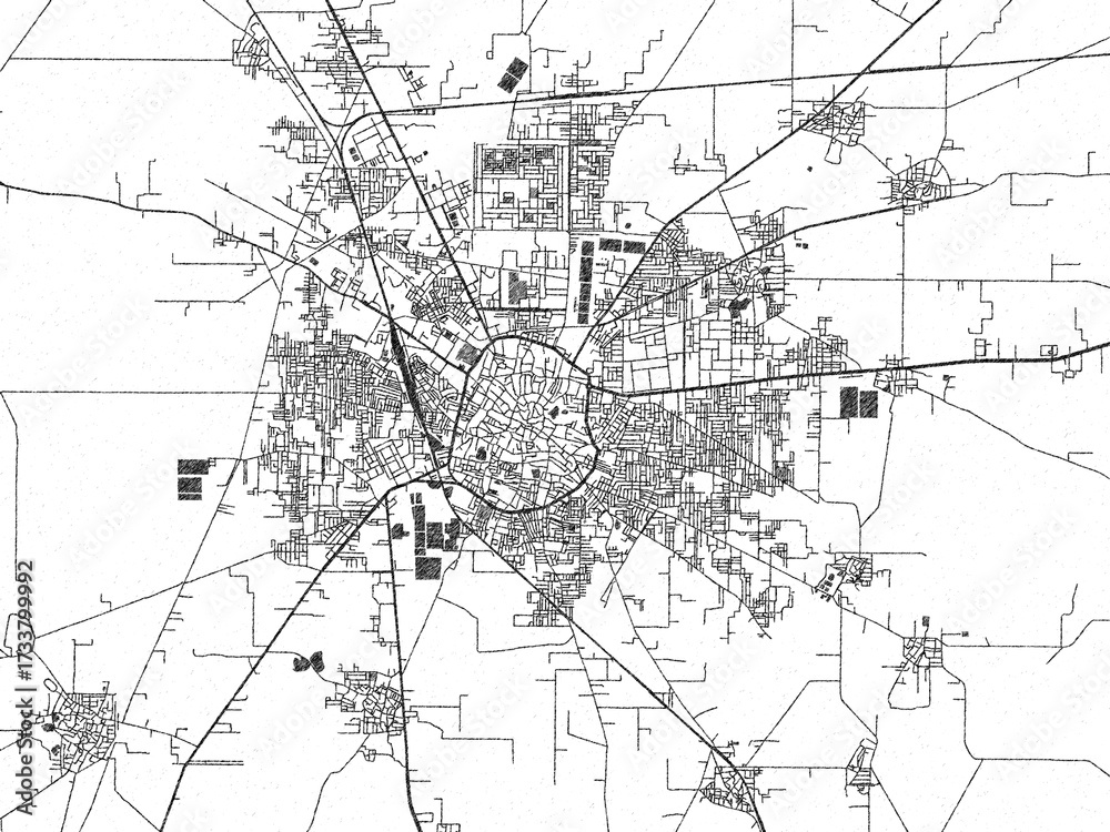Naklejka premium Black and white map poster of Bhiwani, India, illustrated in hand-drawn style.