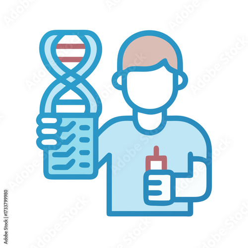 Scientist holding a dna helix and a test tube representing genetic research and biotechnology