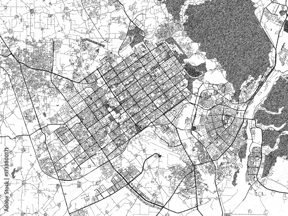 Naklejka premium Detailed artistic sketch map of Chandigarh, India, in monochrome black and white.