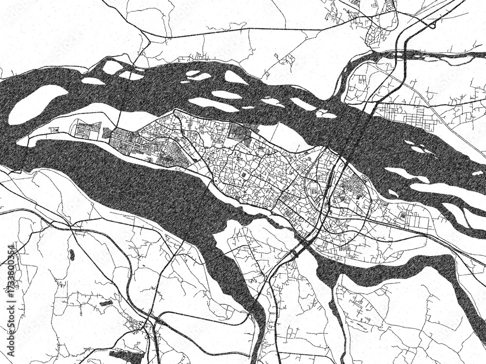 Naklejka premium Artistic urban sketch of Cuttack, India, detailed in black and white map form.