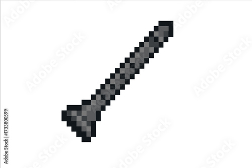 Pixel art flute icon. 8 bit woodwind musical instrument sprite. Retro video game asset. Vintage classical music graphics. Orchestra concert clipart. Musician symbol isolated.