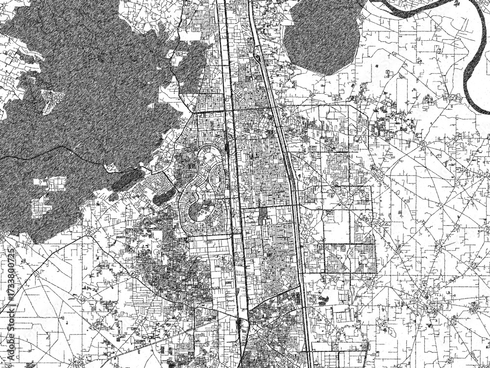 Naklejka premium Minimal poster-style map of Faridabad, India, hand-drawn style in monochrome.