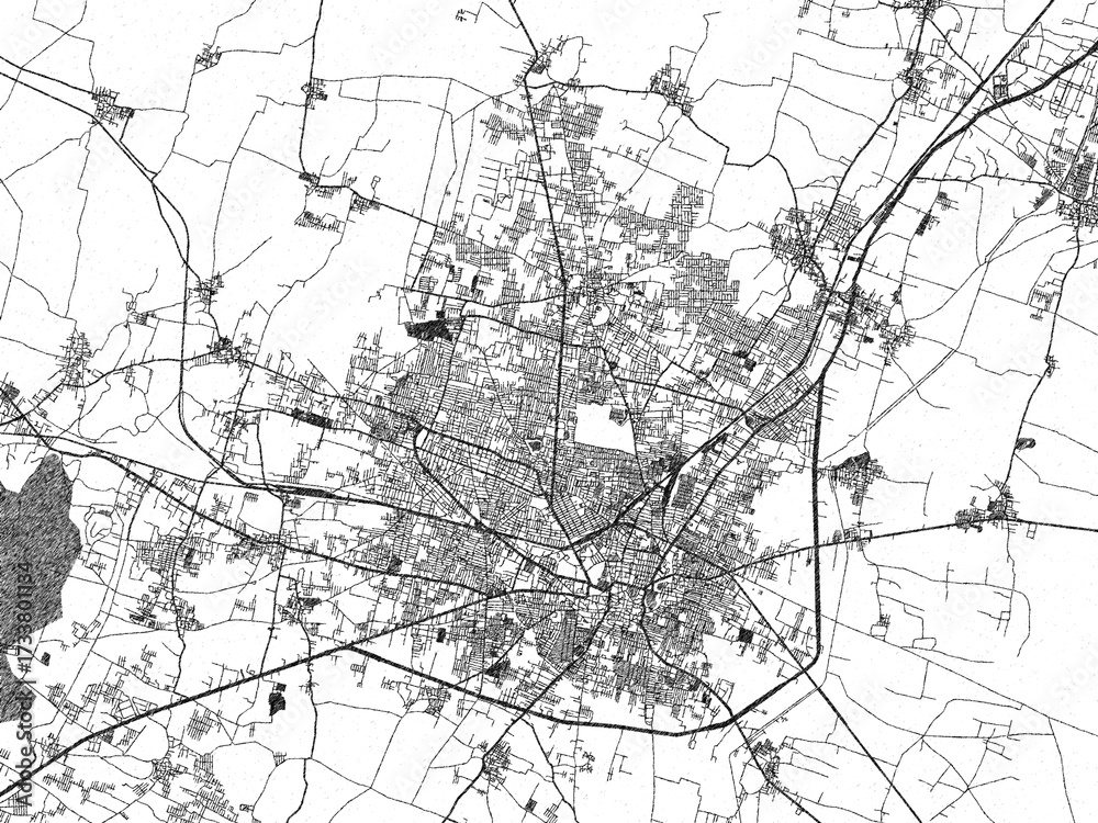 Obraz premium Decorative monochrome illustration of Guntur, India, showing its detailed grid.