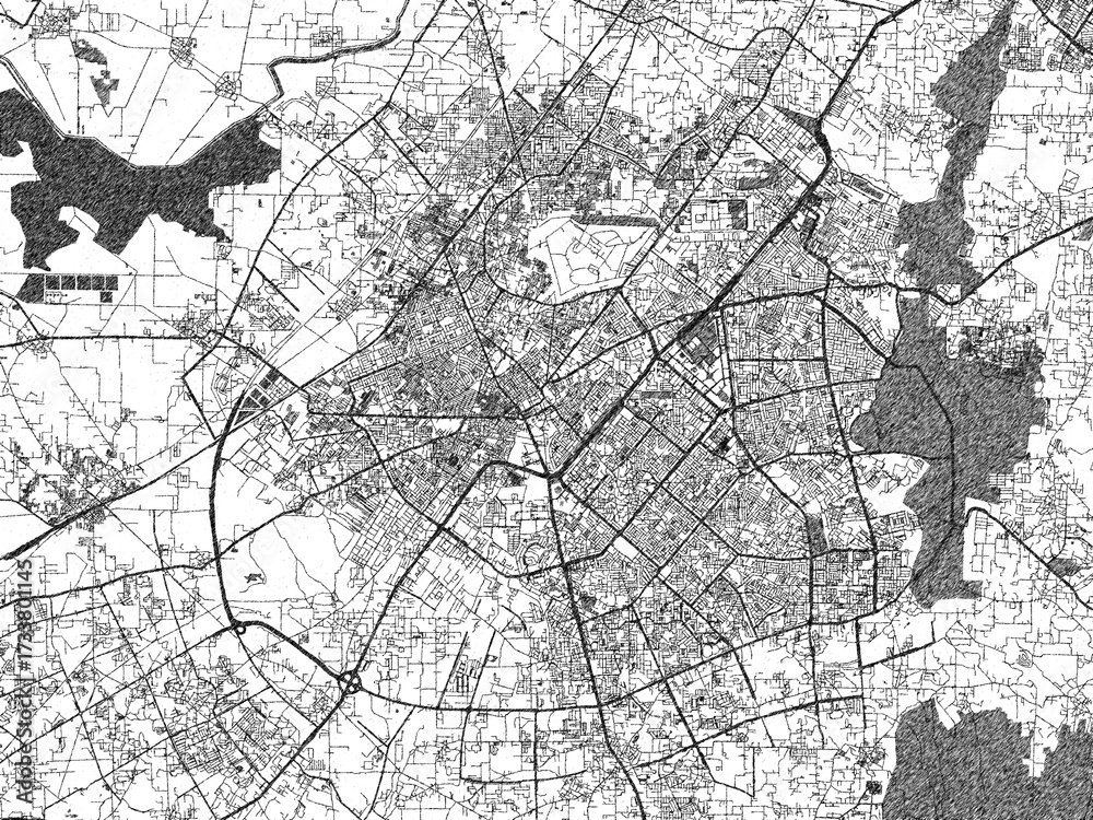 Naklejka premium Monochrome sketch map of Gurgaon, India, ideal for posters, prints, and travel design.