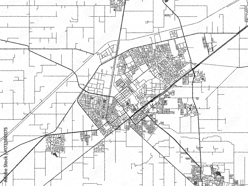 Naklejka premium Hand-drawn style black and white city map of Hanumangarh, India, ready for wall art or editorial projects.
