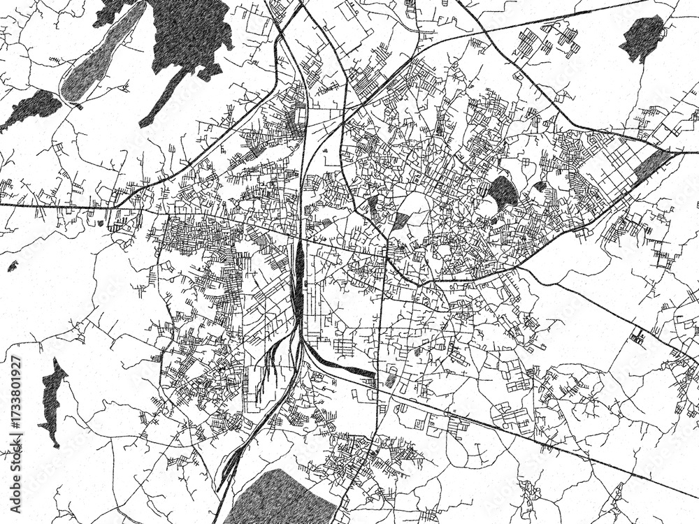 Naklejka premium Decorative monochrome illustration of Jhansi, India, showing its detailed grid.