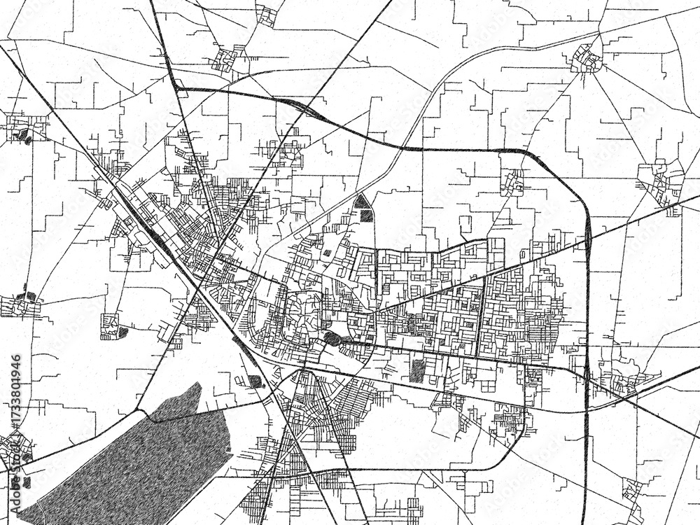 Naklejka premium Poster-style sketch map of Jind, India, designed in artistic monochrome.