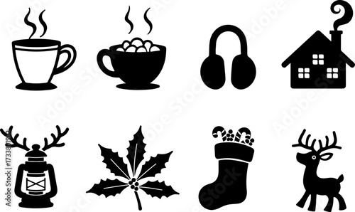 Christmas Holiday Icon Silhouette Set