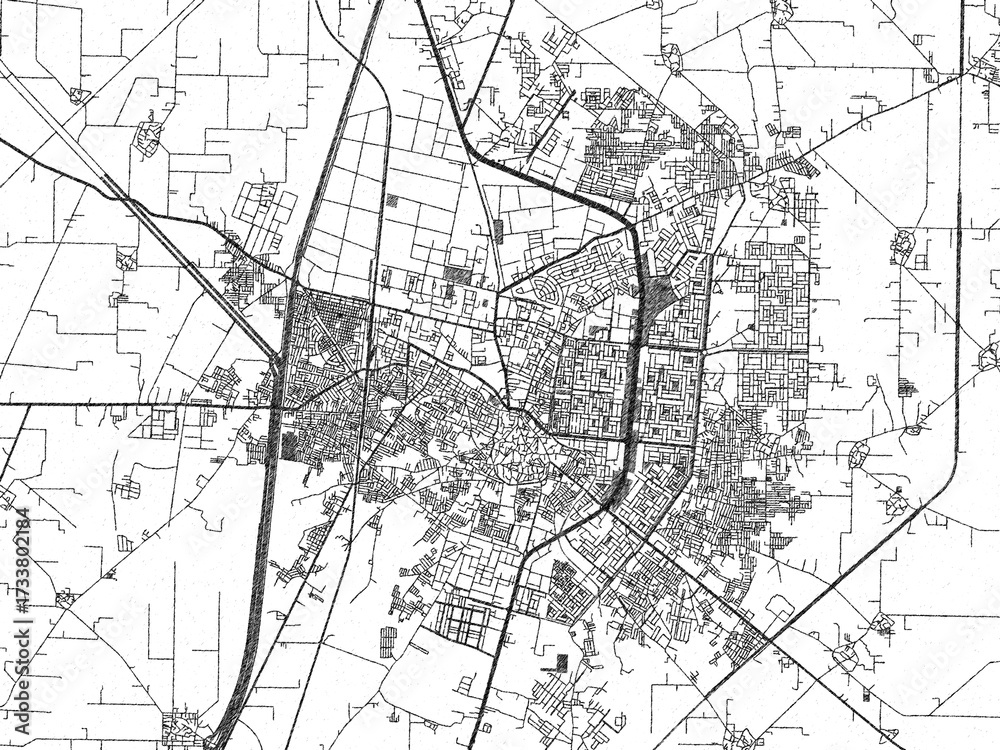 Naklejka premium Artistic urban sketch of Karnal, India, detailed in black and white map form.