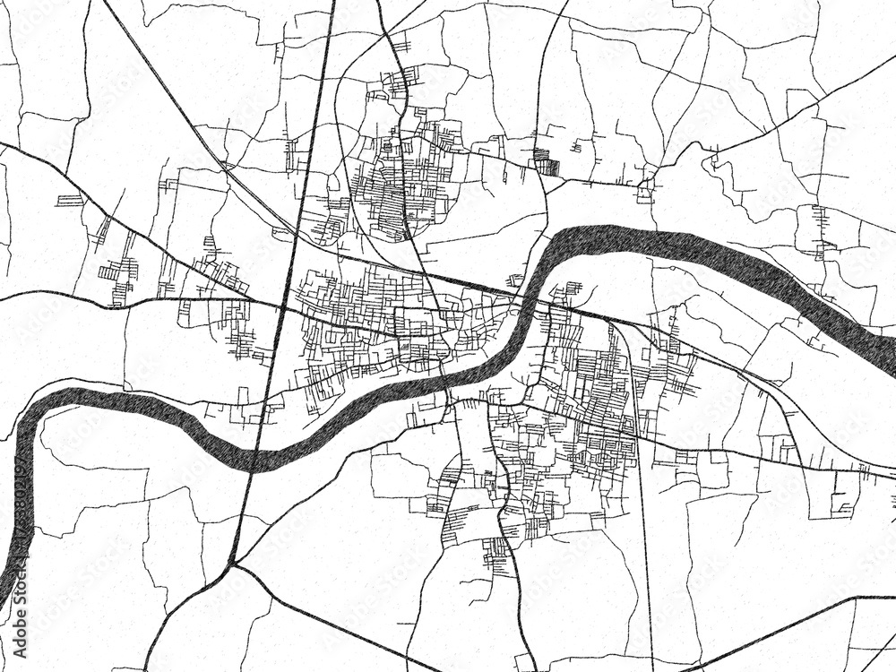 Fototapeta premium Artistic monochrome city map of Karur, India, created in a hand-drawn style.