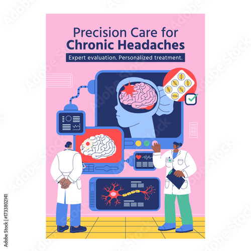 Flat Medical Poster for Chronic Headache Diagnosis and Precision Care Treatment