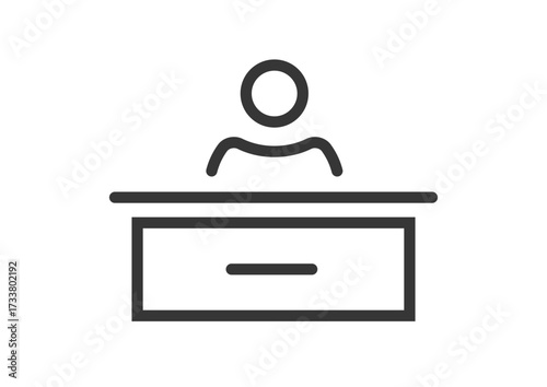 Person public speaker on podium rostrum icon line stroke outline simple graphic, president leader meeting speech sign symbol pictogram linear thin, presentation seminar lecture event image