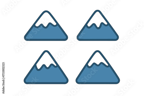 Mountain icon set vector. Simple flat cartoon illustration of snowy peaks. Symbol for nature, travel, adventure, hiking, climbing. Blue winter mountain range logo element.