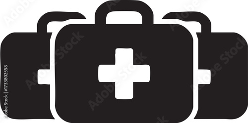 Silhouette Icon of First Aid Medical Box for Healthcare and Emergency Use