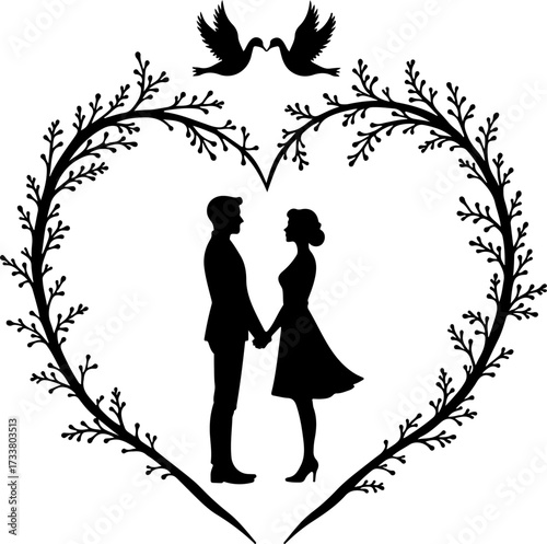 Romantic Couple and Love Birds Silhouette Bundle