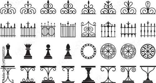Decorative Icons Collection Featuring Ornaments, Furniture and Chess Pieces