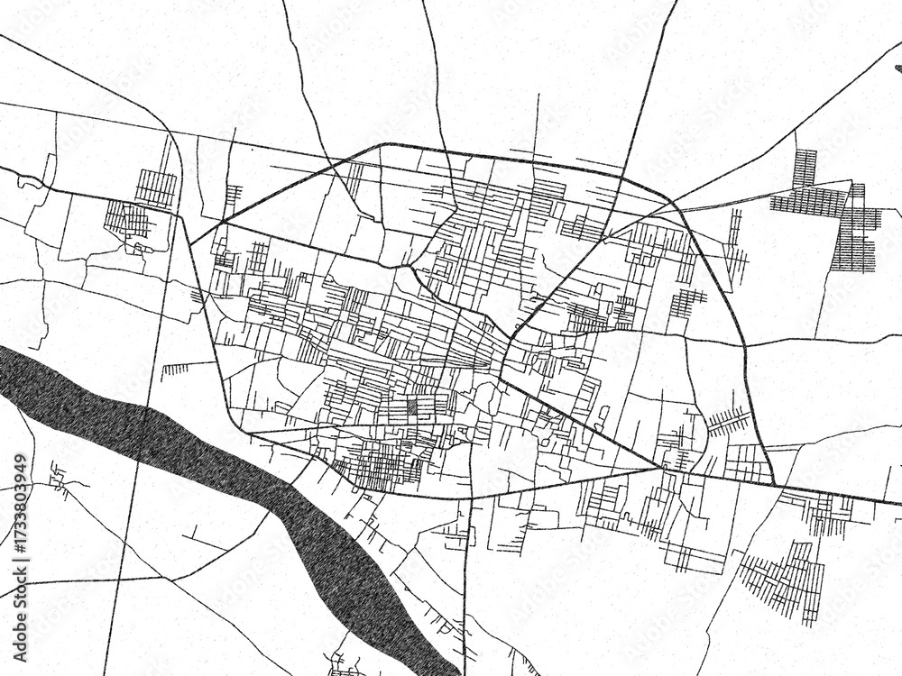 Naklejka premium Detailed artistic sketch map of Proddatur, India, in monochrome black and white.