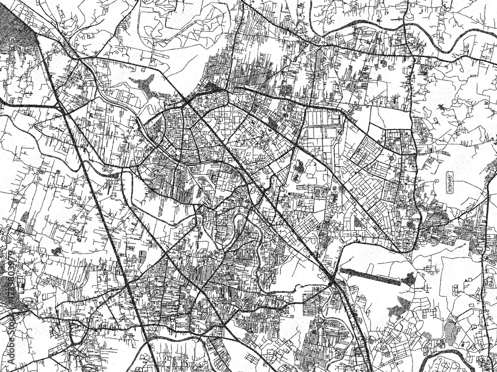 Fototapeta premium Decorative monochrome illustration of Pimpri, India, showing its detailed grid.