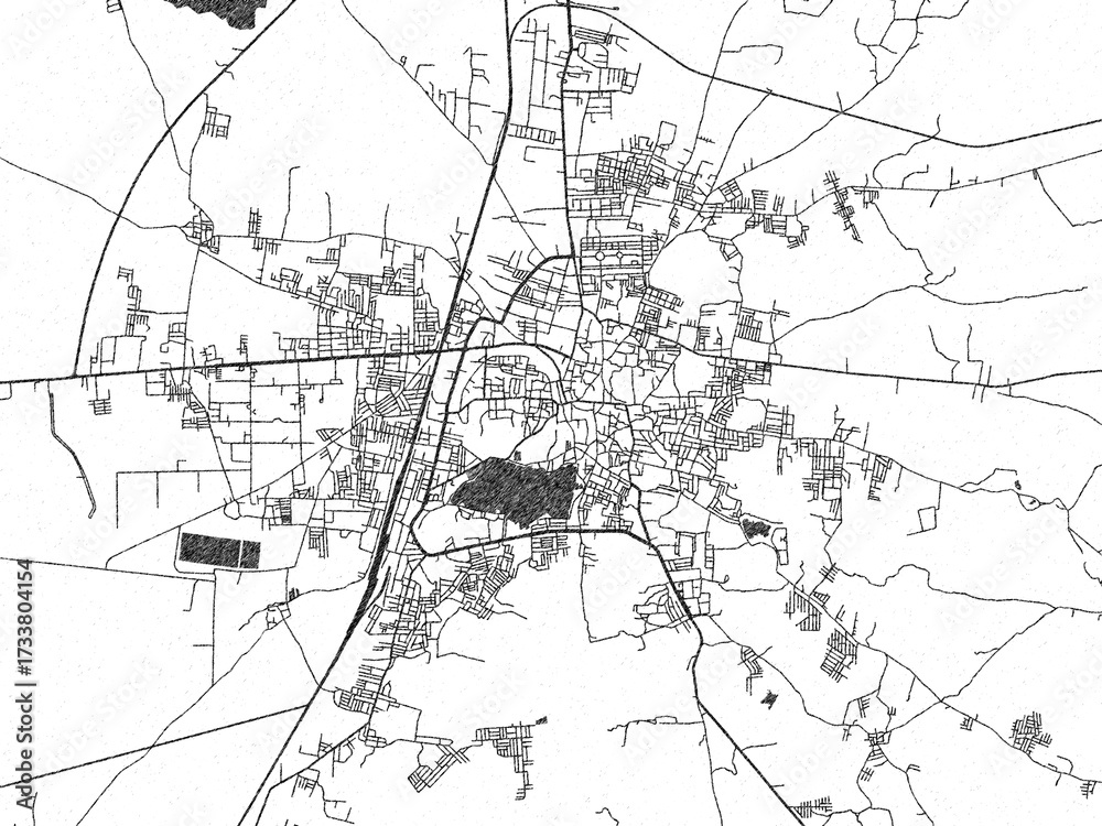 Naklejka premium Minimal poster-style map of Raichur, India, hand-drawn style in monochrome.