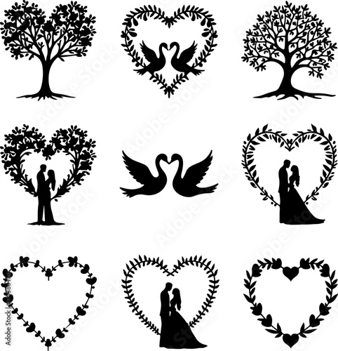 Romantic Couple and Love Birds Silhouette Bundle