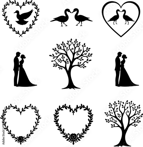 Romantic Couple and Love Birds Silhouette Bundle