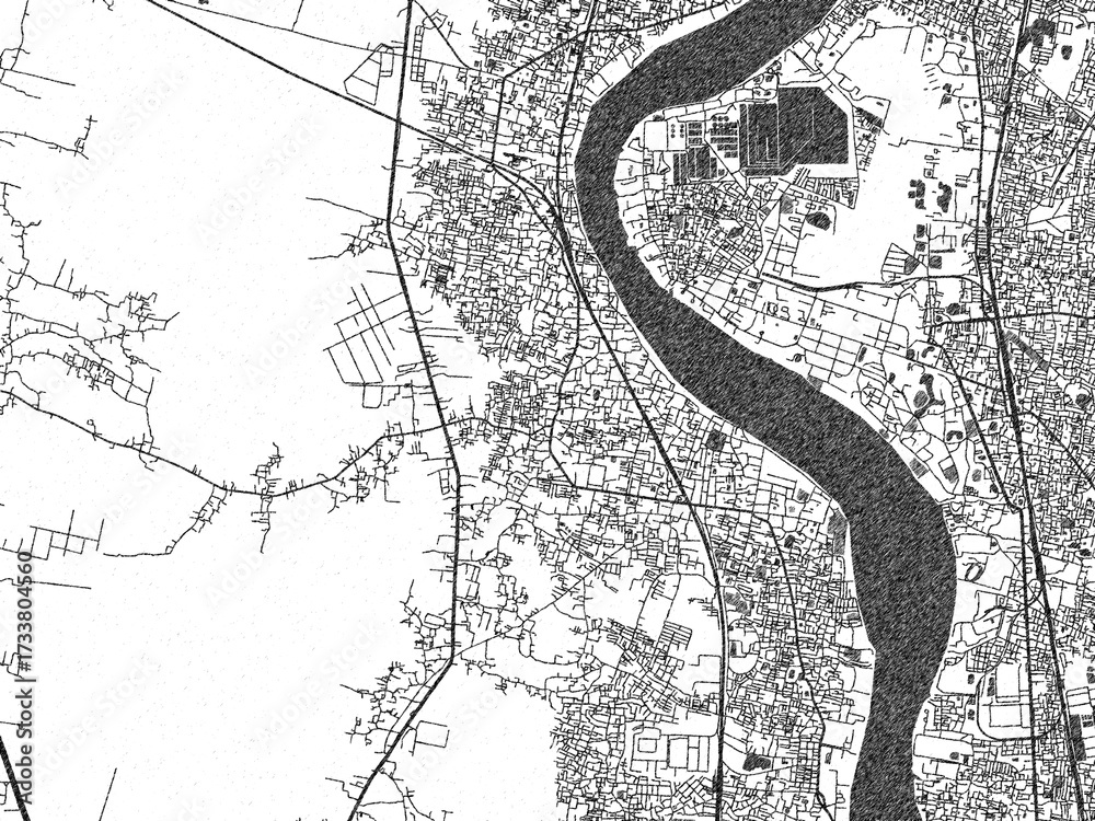 Obraz premium Minimalist monochrome city map of Shrirampur, India, illustrated with urban detail.