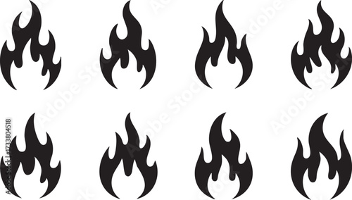 Vector Icons of Flames in Black Silhouette Style for Energy and Hazard Signs