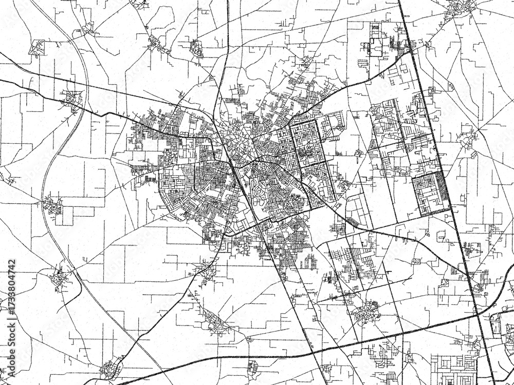 Naklejka premium Monochrome hand-drawn map of Sonipat, India, ideal for decorative and editorial use.