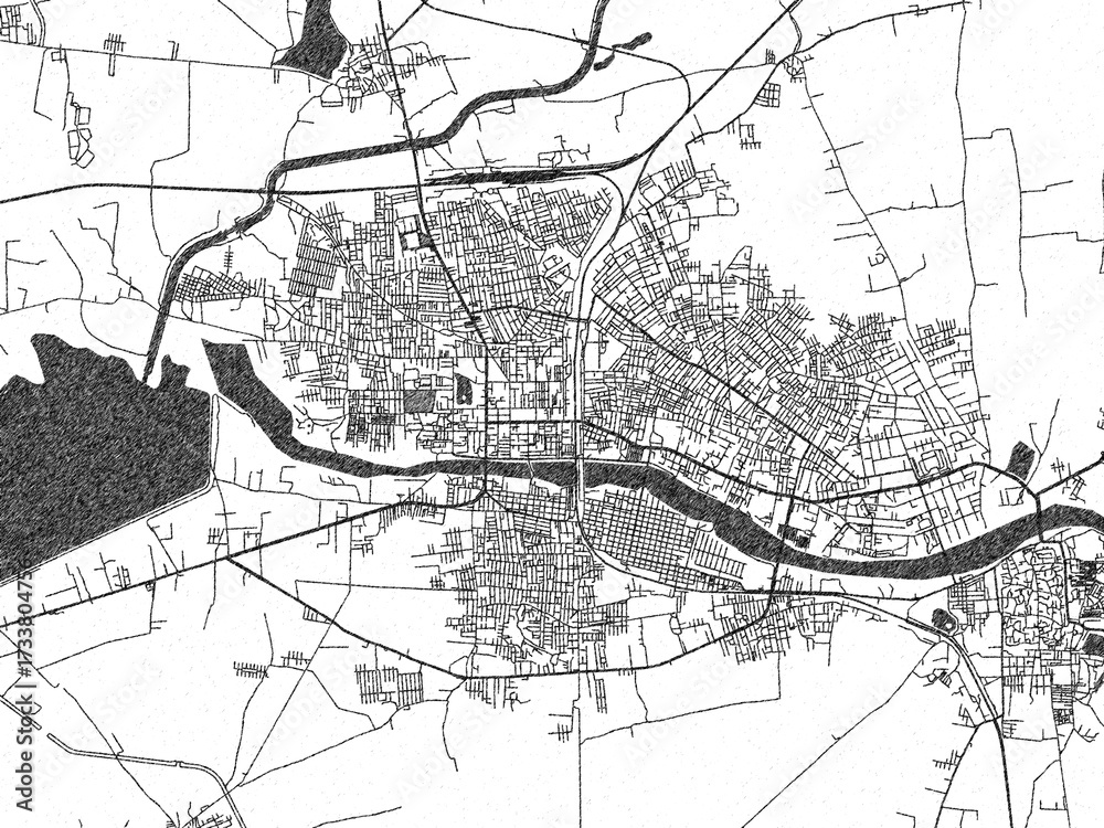 Fototapeta premium Artistic monochrome city map of Surendranagar, India, created in a hand-drawn style.
