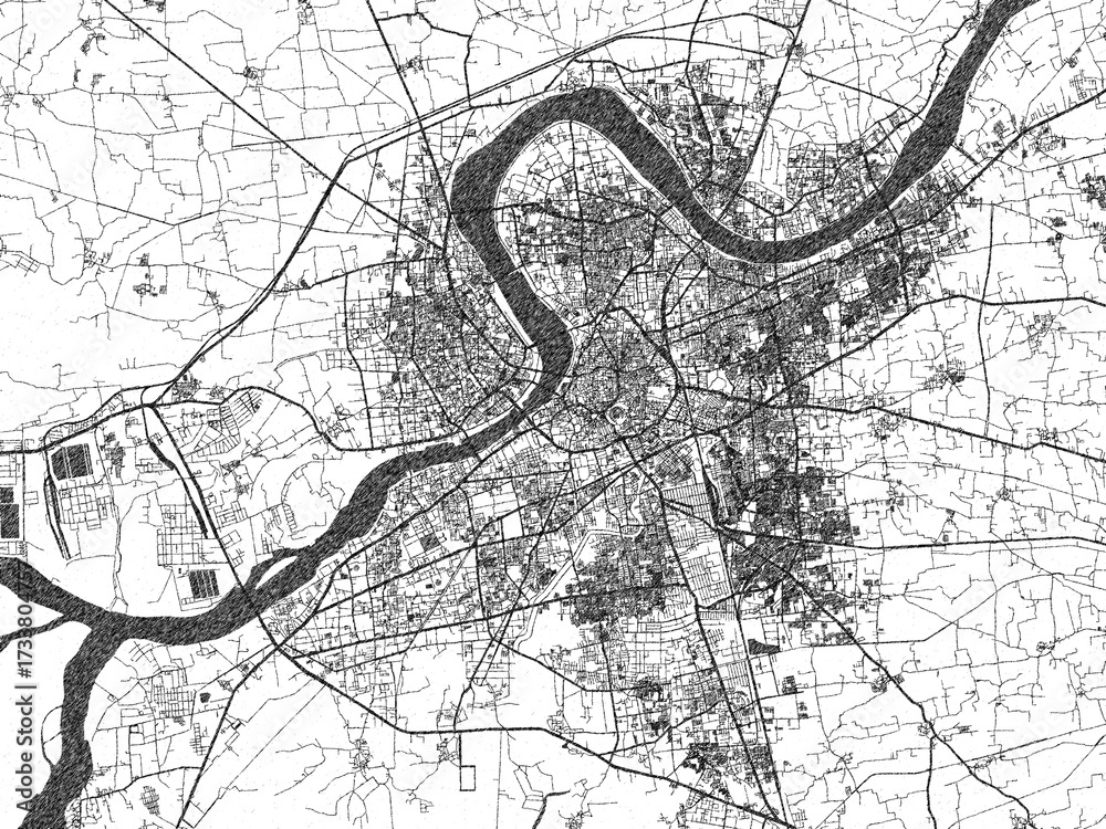 Naklejka premium Decorative black and white map of Surat, India, rendered in sketch-like style.