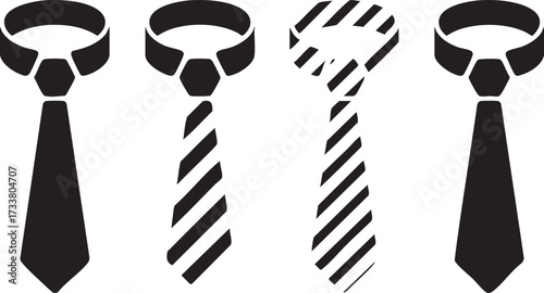 Black Necktie Vector Icons for Fashion, Business and Professional Design