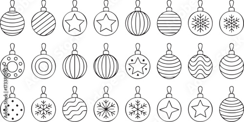 Christmas Ornament Vector Set with Stars Snowflakes and Decorative Baubles