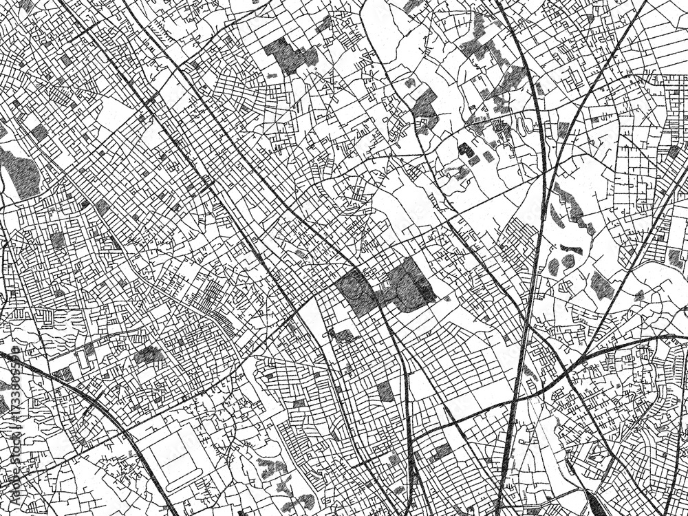 Naklejka premium Poster-ready black and white illustration map of Ageoshimo, Japan, detailed and artistic.