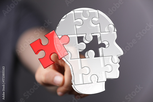 Hand placing a red puzzle p...