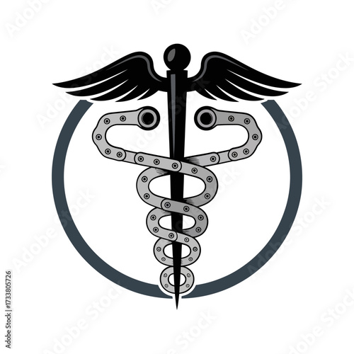 modern caduceus logo, metallic gray style, medical practice identity, wellness care brand, classic symbol reimagined, vector illustration