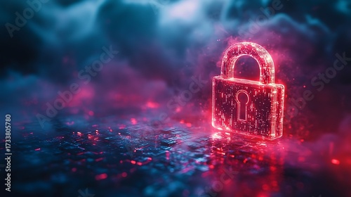 Cybersecurity concept with digital padlock on a dark textured background