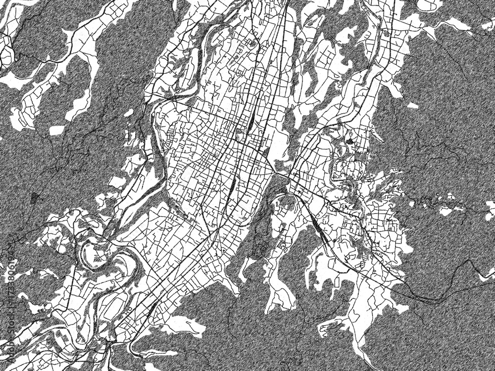 Naklejka premium Urban black and white map of Chichibu, Japan, designed in a sketch style for prints.