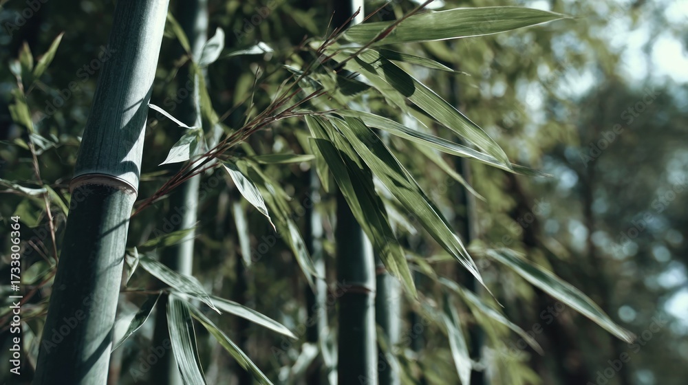 Fototapeta premium Lush green bamboo stalks and leaves