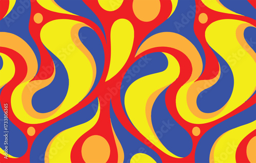 Retro Psychedelic Swirl Pattern With Red Blue Yellow And Orange Colors abstract background