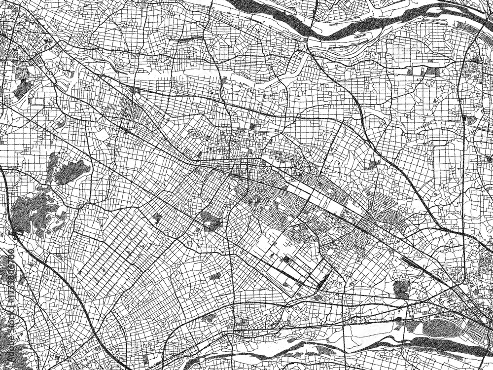 Naklejka premium Decorative black and white map of Fukayacho, Japan, rendered in sketch-like style.