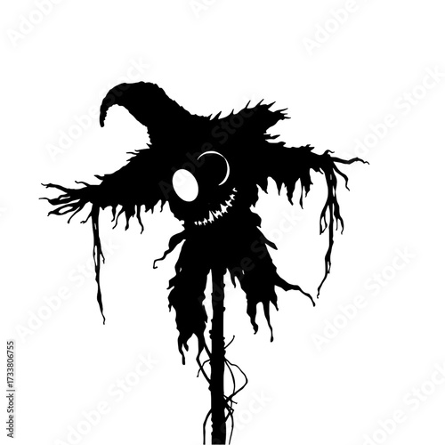 a spooky scarecrow silhouette against a white background