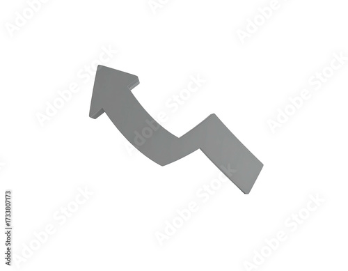 3D gray arrow trending upwards with a zigzag design on a black background