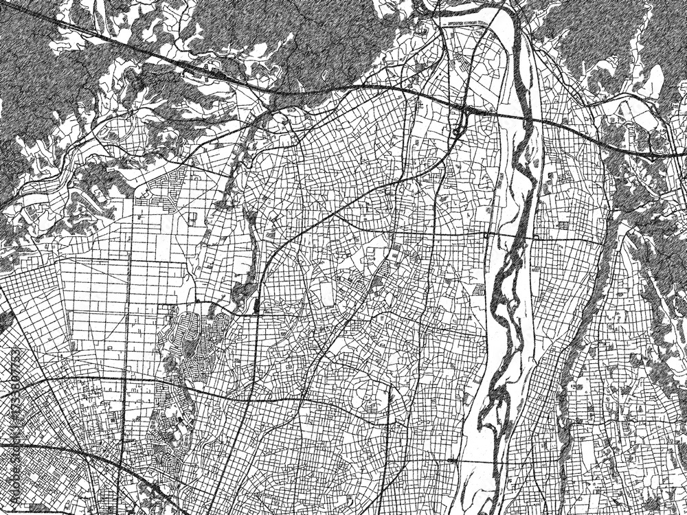 Naklejka premium Black and white map poster of Hamakita, Japan, illustrated in hand-drawn style.